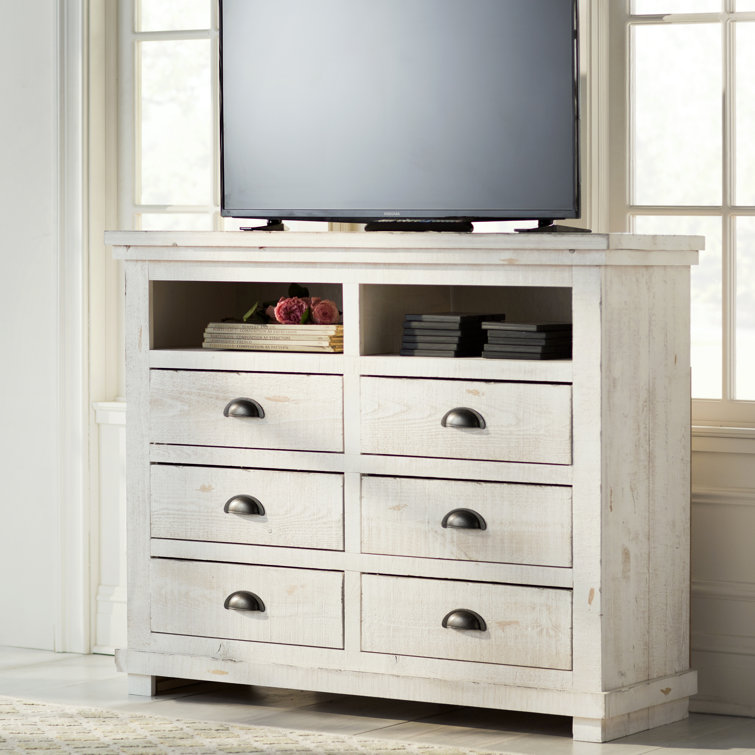 Wolferstorn Distressed White 6-Drawer Media Chest in Solid Pine