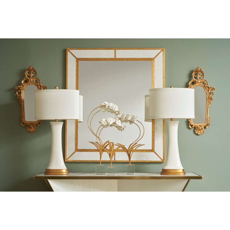 Elegant White Porcelain Orchid Figurine with Gold Leaf Stem