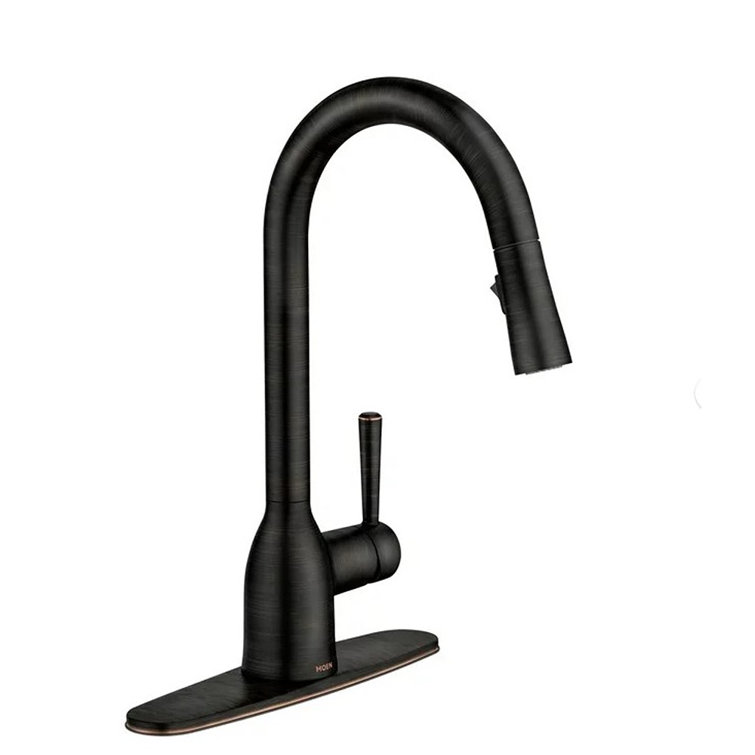 Bronze Transitional Kitchen Faucet with Pull-Out Spray