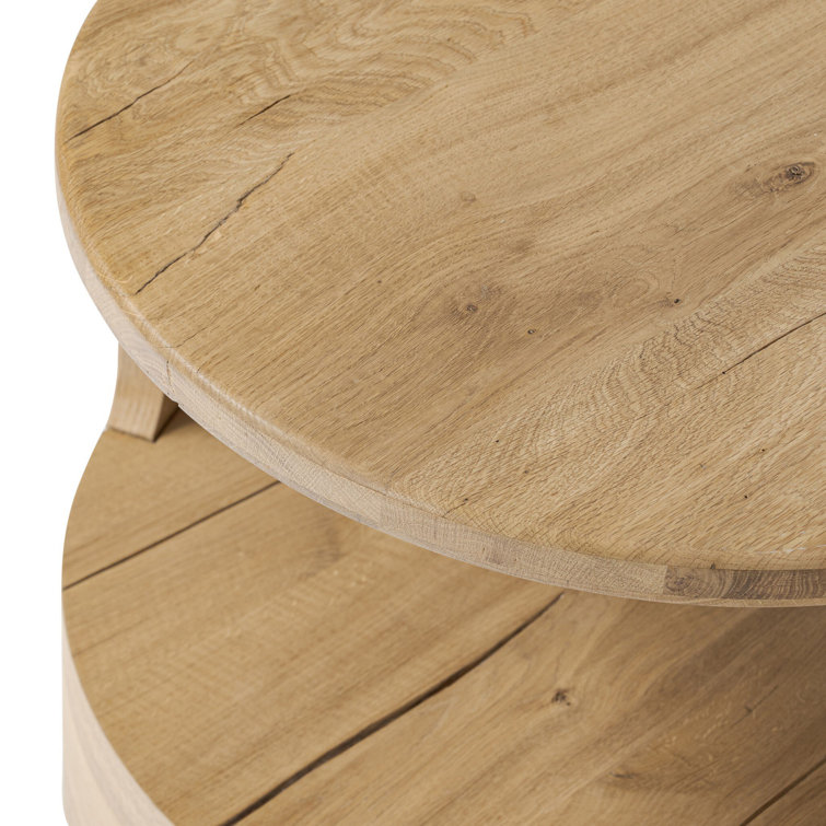 Matheus Round Reclaimed Oak End Table with Cutout Design
