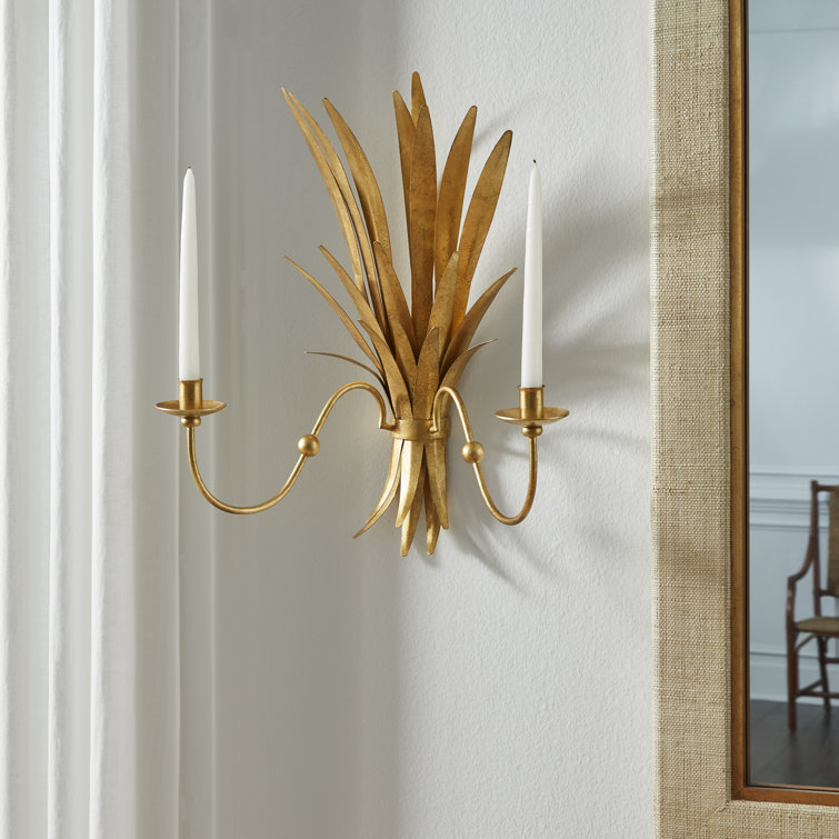 Hollywood Regency Gold Iron Wheat Sconce, 20" x 16"