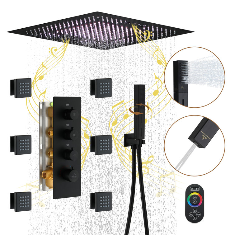 Matte Black Large Square LED Rainfall Shower System with Handheld