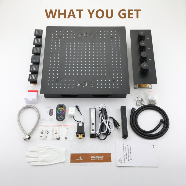 Matte Black Large Square LED Rainfall Shower System with Handheld
