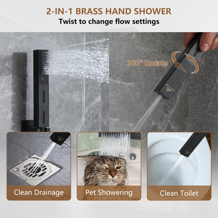 Matte Black Large Square LED Rainfall Shower System with Handheld