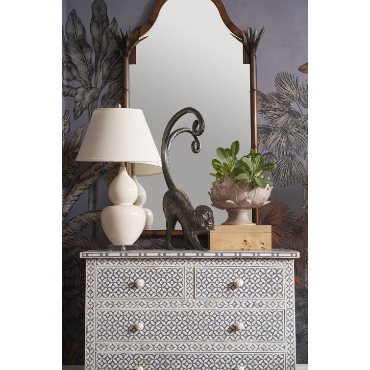 Gray and Beige Bone Inlay Coastal Accent Chest