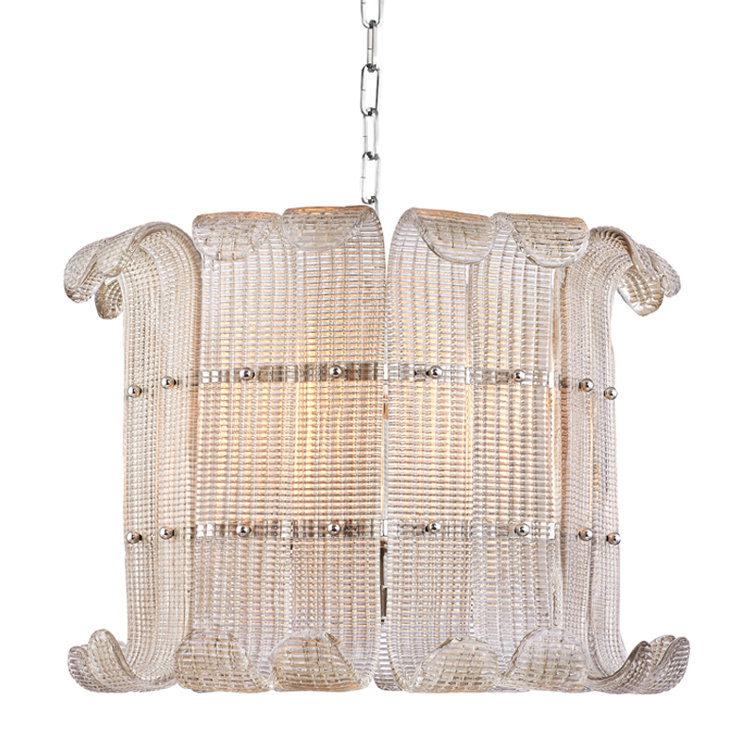 Polished Nickel 8-Light Drum Chandelier with Champagne Glass Shade