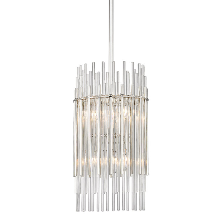 Polished Nickel Glass Drum 6-Light Pendant