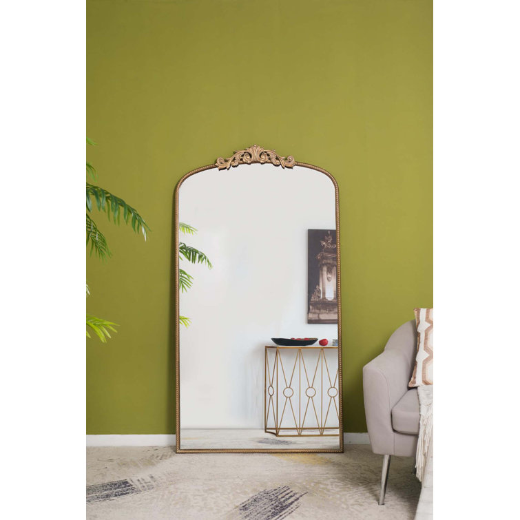 Gold Arch Crowned Top Wood Framed Wall Mirror