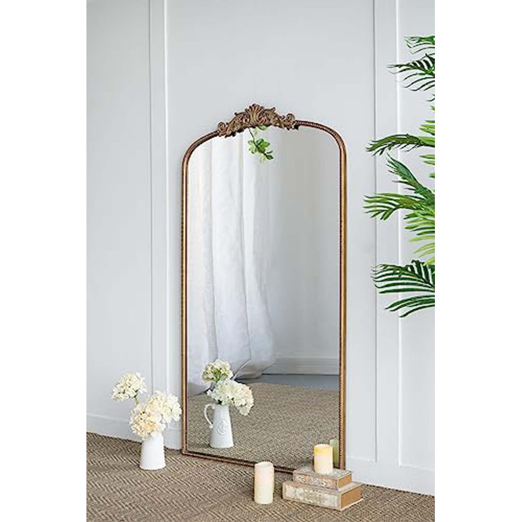 Gold Arch Crowned Top Wood Framed Wall Mirror