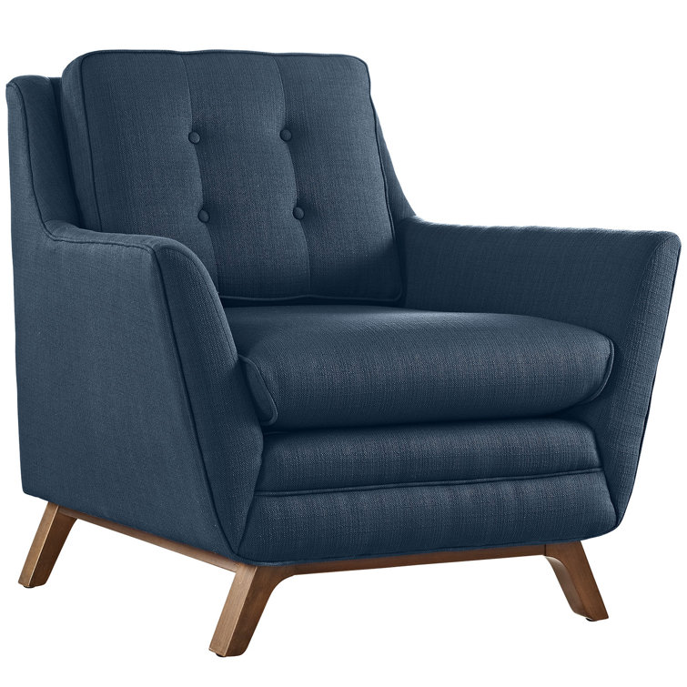 Azure Upholstered Fabric Mid-Century Modern Armchair Set with Walnut Base