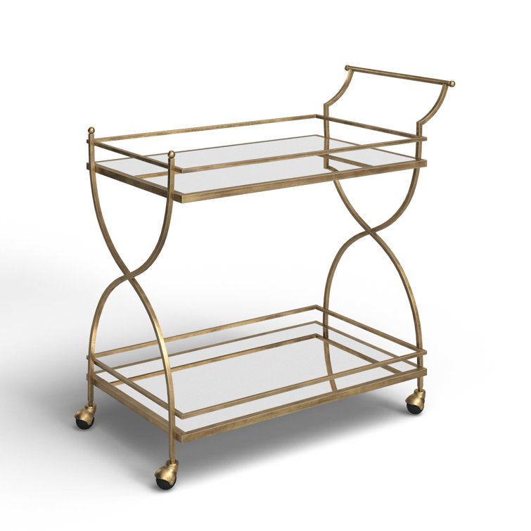 Antique Gold Metal and Glass Bar Cart with Storage