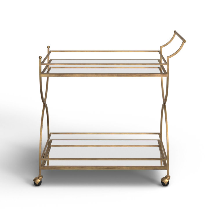 Antique Gold Metal and Glass Bar Cart with Storage