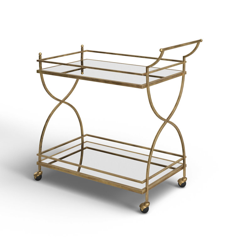 Antique Gold Metal and Glass Bar Cart with Storage