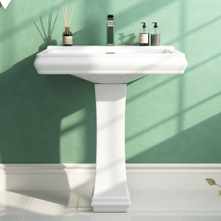 Apex 26" White Ceramic Rectangular Pedestal Bathroom Sink