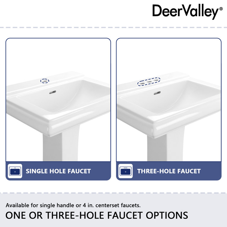 Apex 26" White Ceramic Rectangular Pedestal Bathroom Sink