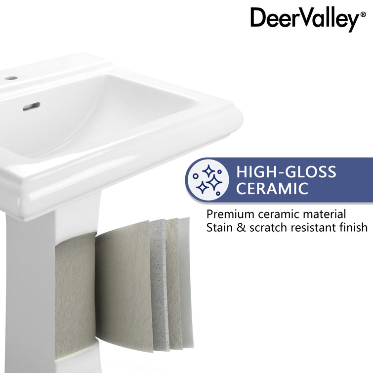 Apex 26" White Ceramic Rectangular Pedestal Bathroom Sink