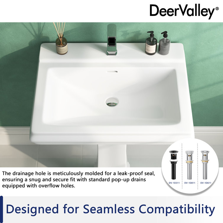 Apex 26" White Ceramic Rectangular Pedestal Bathroom Sink