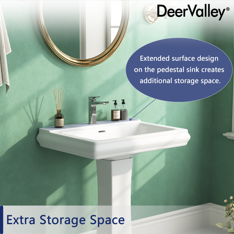 Apex 26" White Ceramic Rectangular Pedestal Bathroom Sink