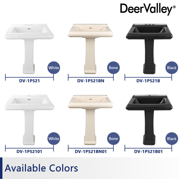 Apex 26" White Ceramic Rectangular Pedestal Bathroom Sink