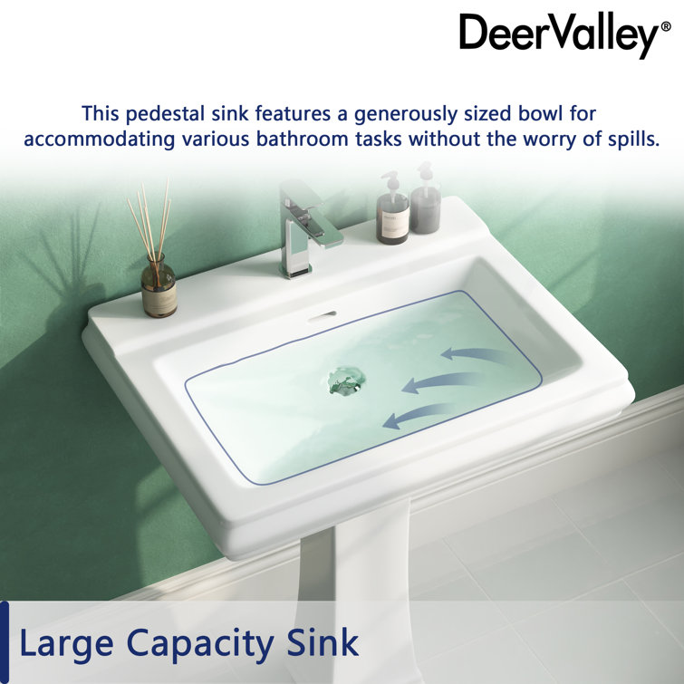 Apex 26" White Ceramic Rectangular Pedestal Bathroom Sink