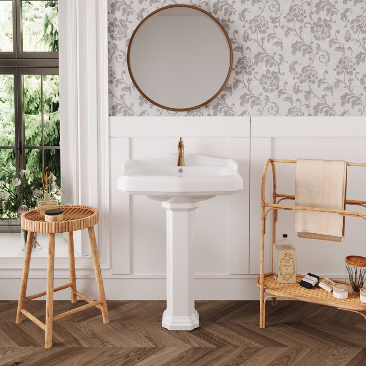 Dynasty 23" White Ceramic Rectangular Pedestal Bathroom Sink