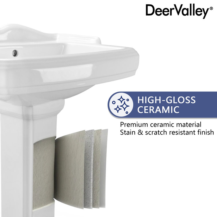 Dynasty 23" White Ceramic Rectangular Pedestal Bathroom Sink