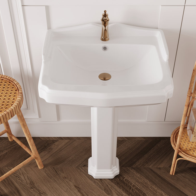 Dynasty 23" White Ceramic Rectangular Pedestal Bathroom Sink