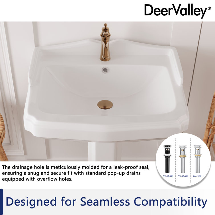Dynasty 23" White Ceramic Rectangular Pedestal Bathroom Sink