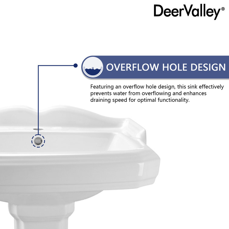 Dynasty 23" White Ceramic Rectangular Pedestal Bathroom Sink