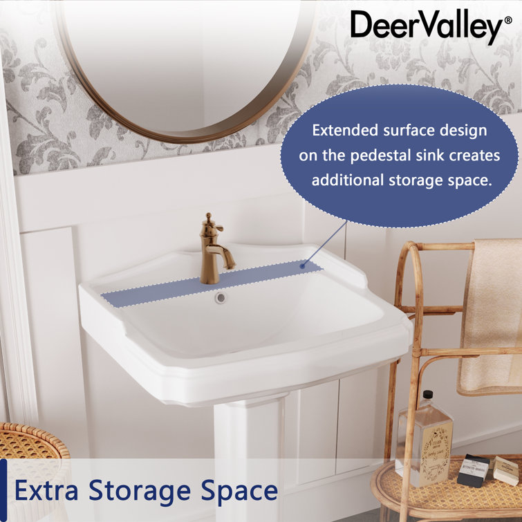 Dynasty 23" White Ceramic Rectangular Pedestal Bathroom Sink