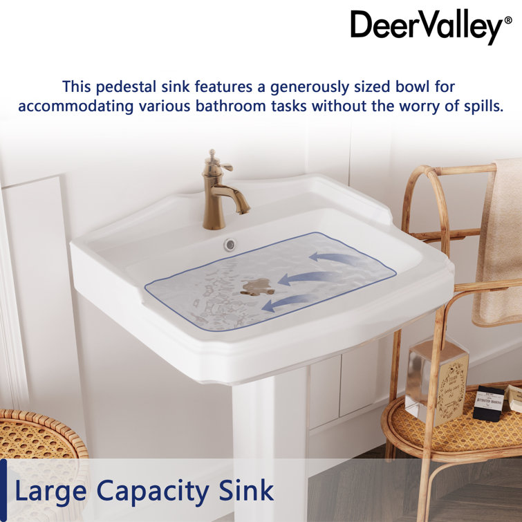 Dynasty 23" White Ceramic Rectangular Pedestal Bathroom Sink