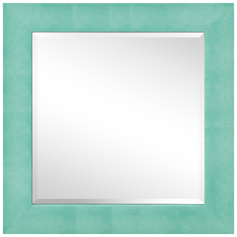 Teal Leather Framed Rectangular Wall Mirror