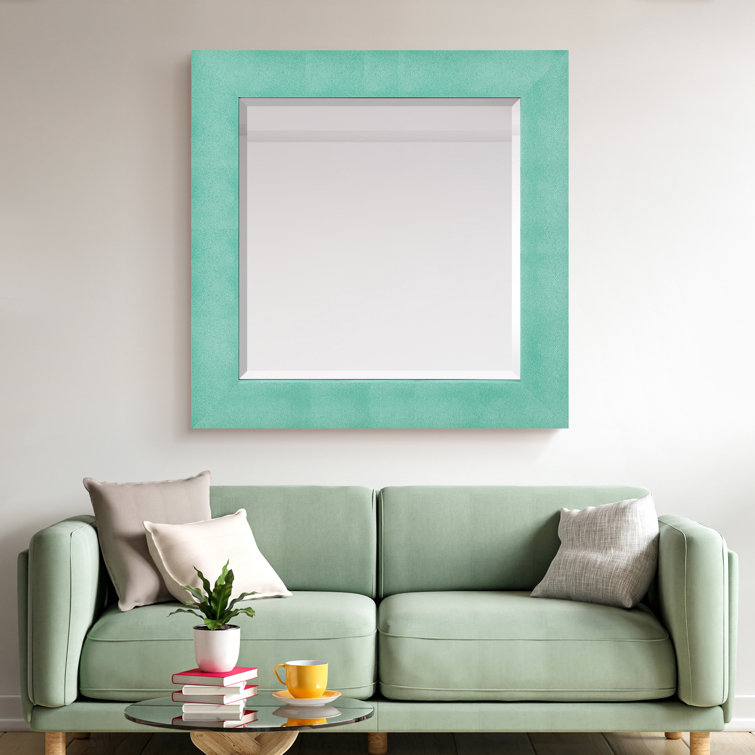 Teal Leather Framed Rectangular Wall Mirror