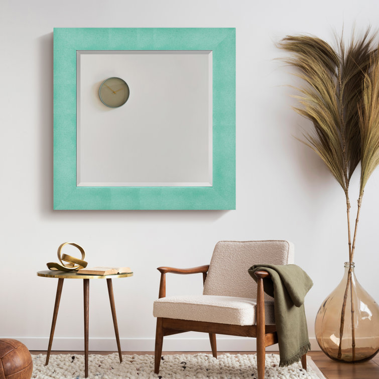 Teal Leather Framed Rectangular Wall Mirror