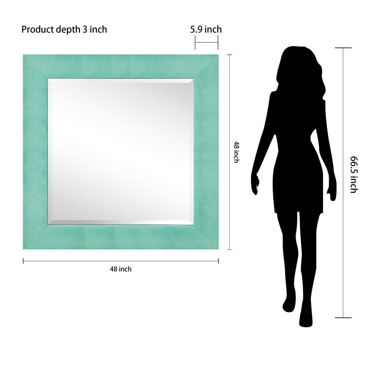 Teal Leather Framed Rectangular Wall Mirror