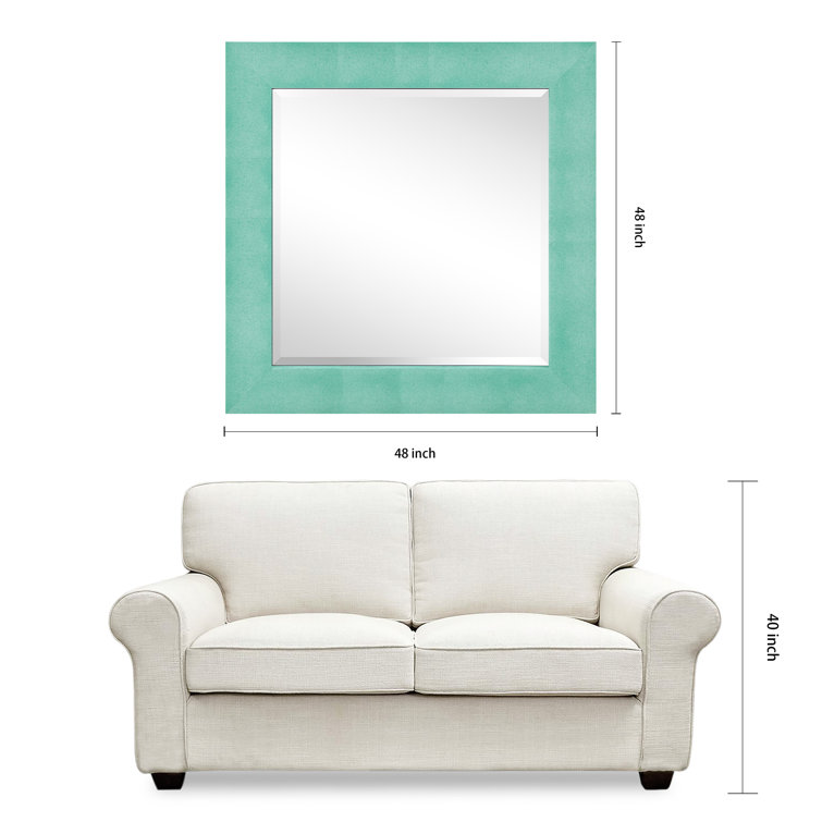 Teal Leather Framed Rectangular Wall Mirror