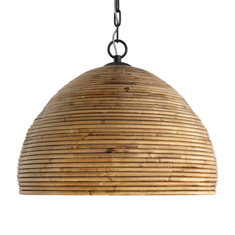 Woodleigh 20'' Brown Rattan and Bronze Dome Pendant Light