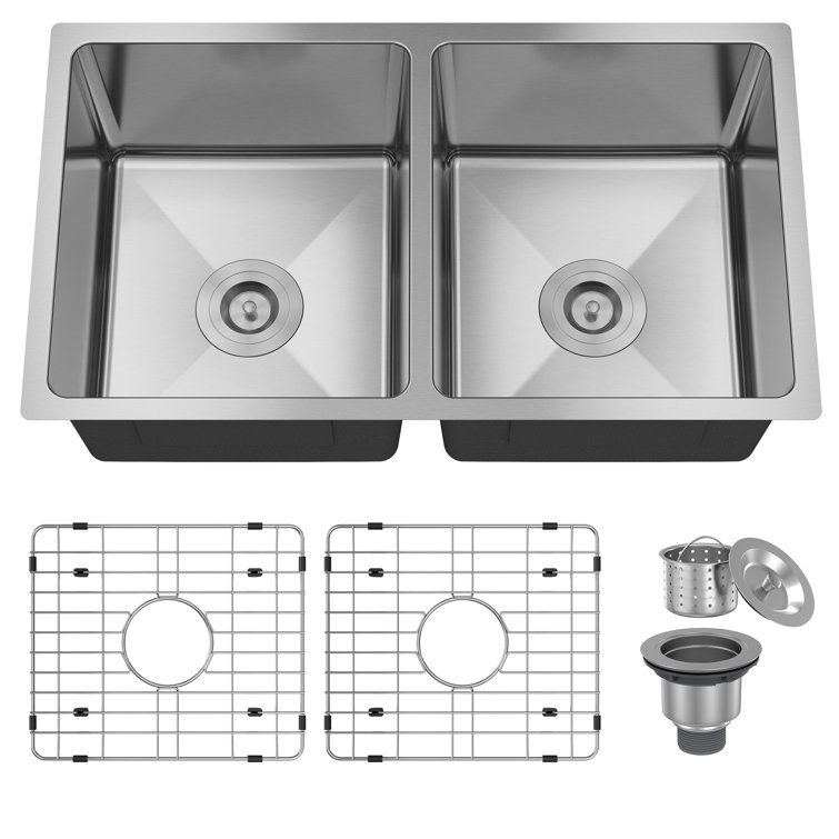 31'' Brushed Stainless Steel Double Bowl Undermount Kitchen Sink