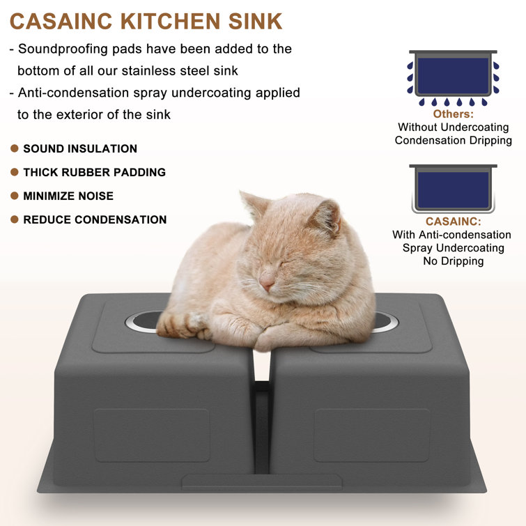 31'' Brushed Stainless Steel Double Bowl Undermount Kitchen Sink