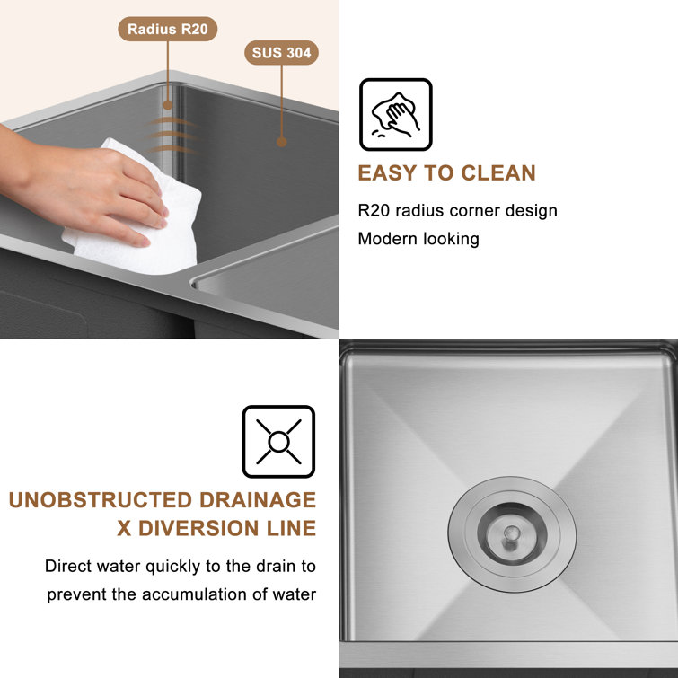 31'' Brushed Stainless Steel Double Bowl Undermount Kitchen Sink