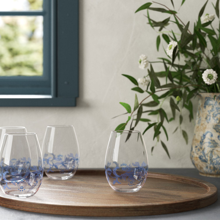 Spode Blue Italian 19 oz Stemless Wine Glass Set