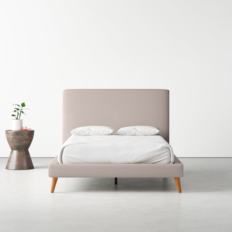 Light Gray Pine Upholstered Full Bed with Linen Headboard