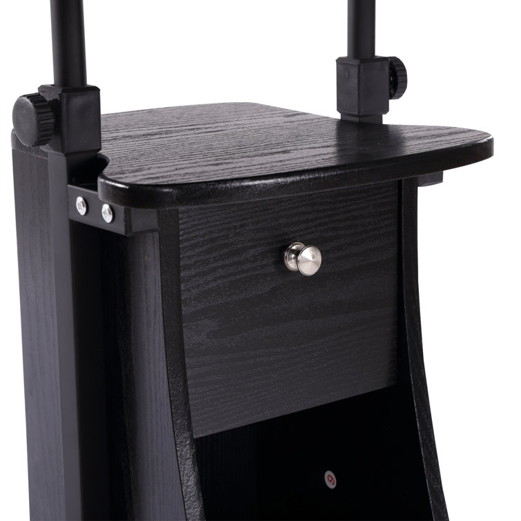 Black Adjustable Height Mobile Laptop Cart with Drawer
