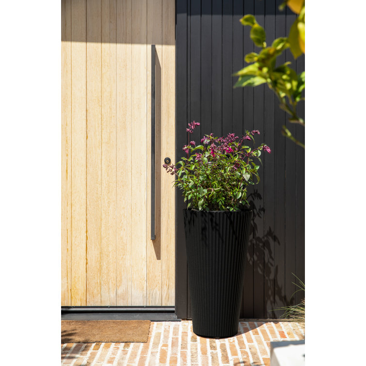 26" Tall Black Concrete-Plastic Composite Planter