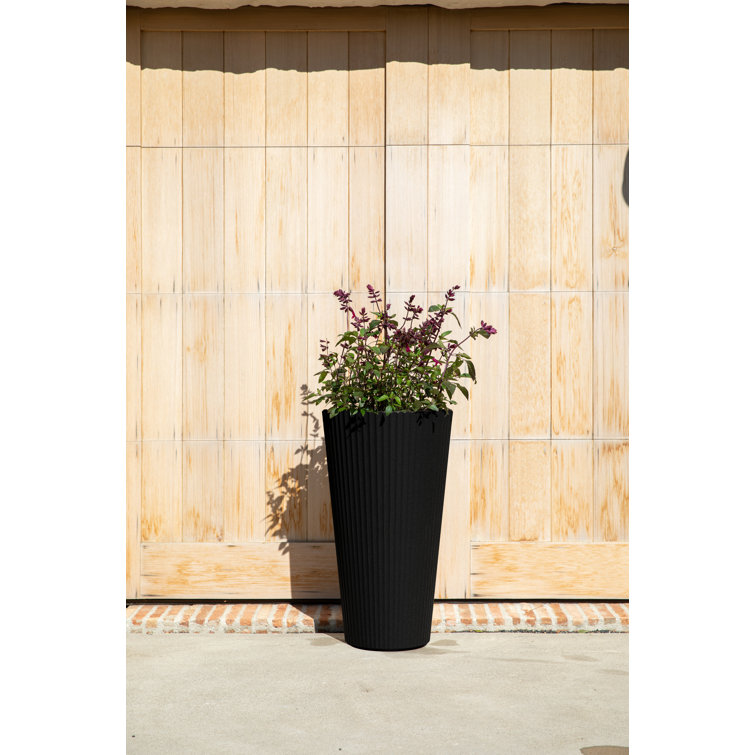 26" Tall Black Concrete-Plastic Composite Planter
