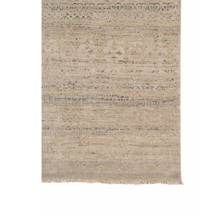 Pearl Beige Hand-Knotted Wool and Silk Area Rug 2' x 3'