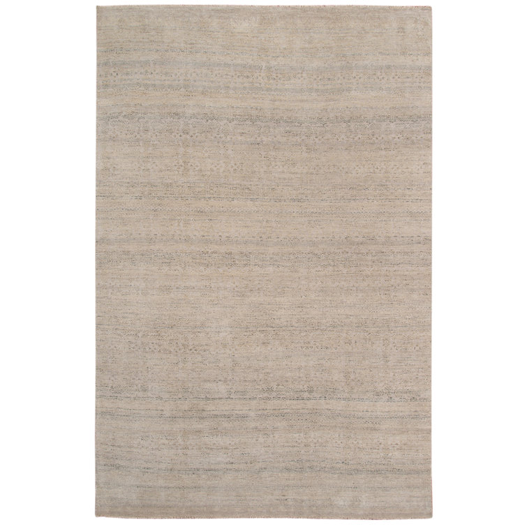 Pearl Beige Hand-Knotted Wool and Silk Area Rug 2' x 3'