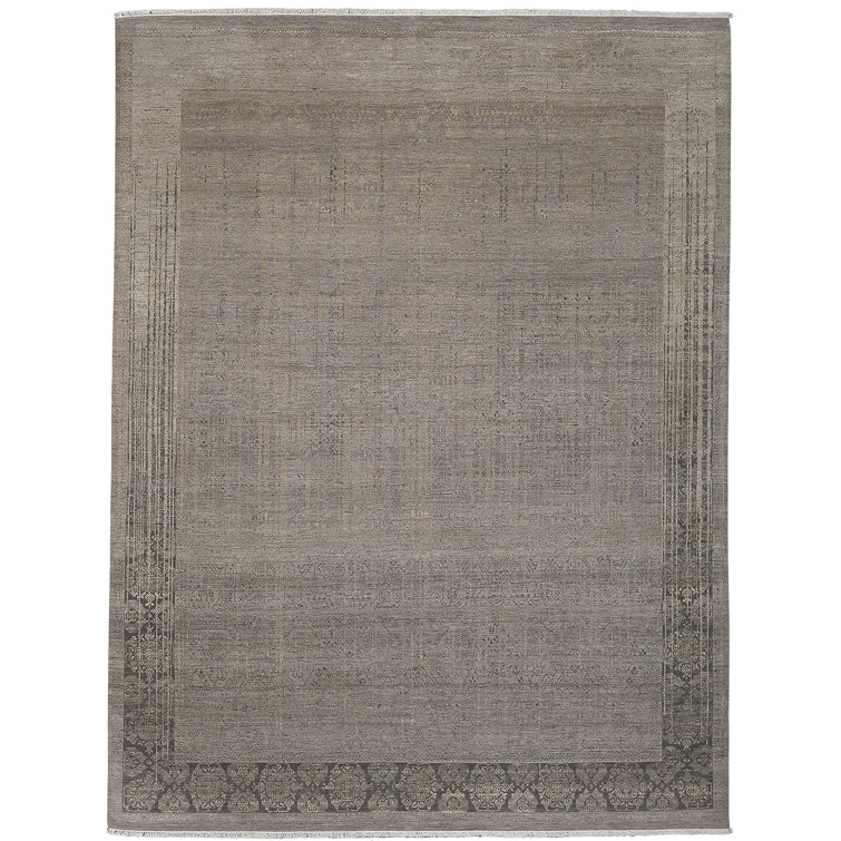 Pearl Hand-Knotted Light Gray Wool and Silk Area Rug