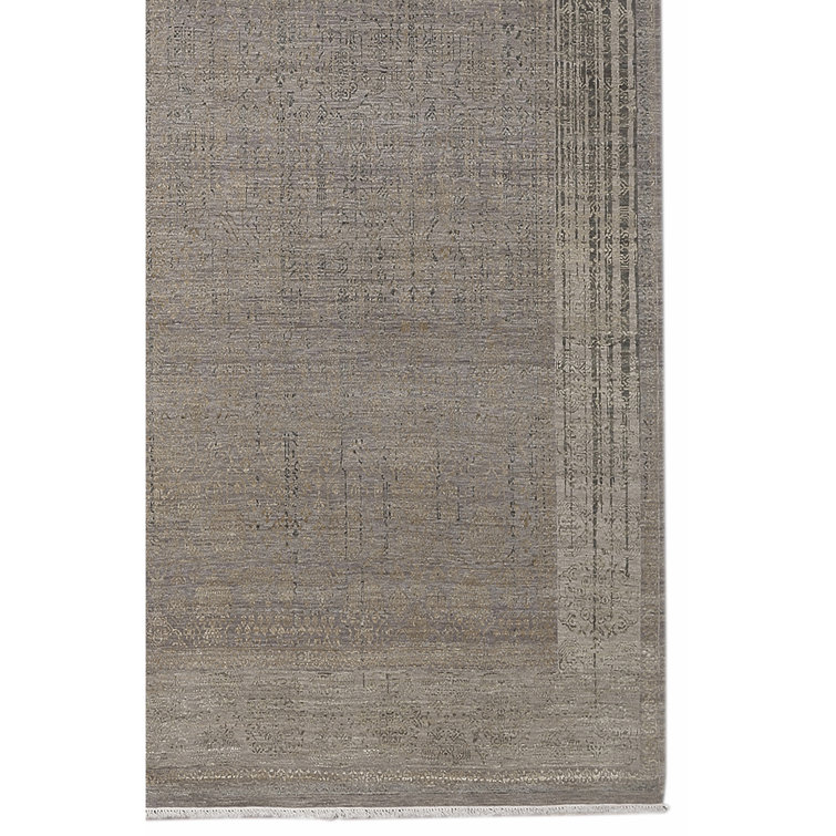 Pearl Hand-Knotted Light Gray Wool and Silk Area Rug