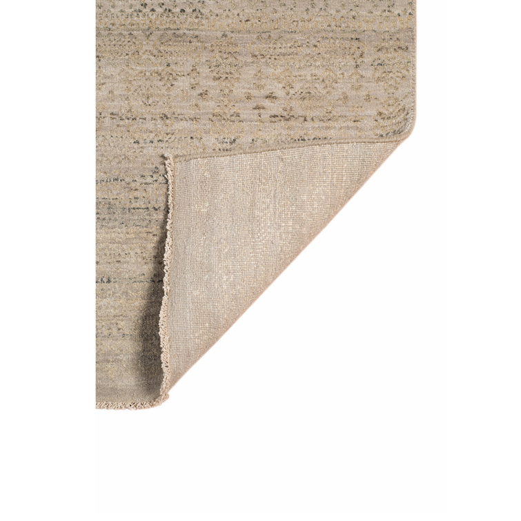 Pearl Beige Hand-Knotted Wool and Silk Area Rug 2' x 3'